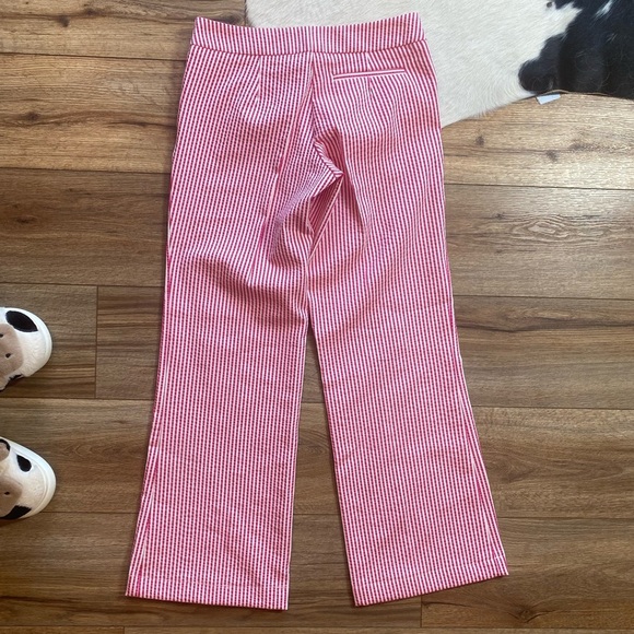 Trina Turk's bright pink and white striped seersucker wide leg pants - Picture 8 of 10